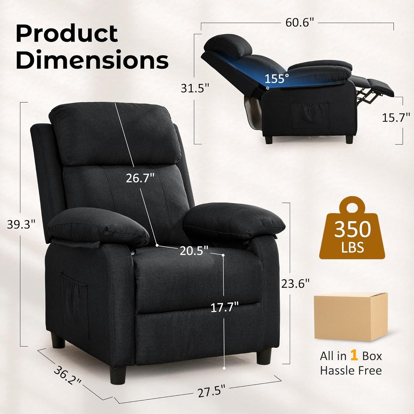 Korser Recliner Chair, 360 Swivel Rocker Chair for Adults, Small Rocking Recliner for Small Spaces, Upholstered Fabric Glider Recliner Nursery