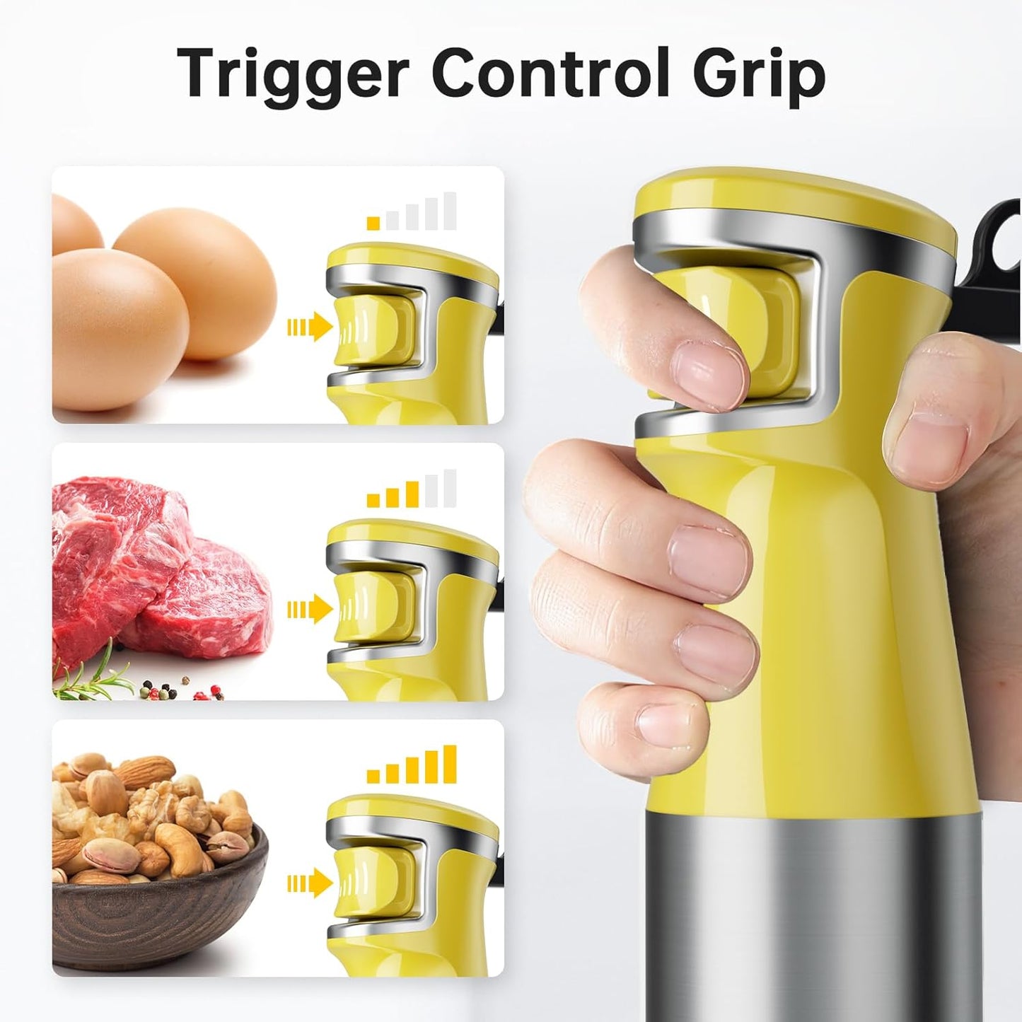 Turelar Immersion Blender Handheld Corded Hand Blenders Set 1100W, Trigger Variable Speed 5 in 1 Stick Emulsifier with Chopper, Whisk and Frother for Soup, Baby Food and Smoothies, Orange