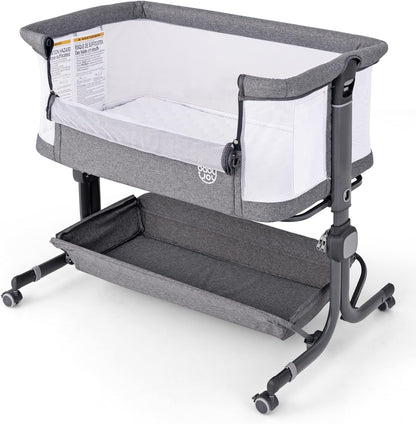 BABY JOY Bassinet, Bedside Crib w/ 6-Level Adjustable Height, Storage Shelf, Wheels, Mattress & Carry Bag for Safe Co-Sleeping, Folding Bassinet Bedside Sleeper for Newborn Infants (Gray)
