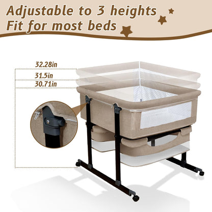 Twin Bassinet for 2 Babies, Double Bassinet for Twins with Music Toys, Mosquito Net & Storage Basket Portable Foldable Bedside Sleeper for Newborns, Grey | Side By Side Design, Independent Space, Small Space Fit, Safe Co Sleeping, Stable Frame