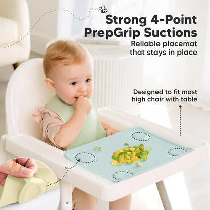 KeaBabies 2pk Silicone Placemats for Toddlers, Kids - 12x9 Non Slip Suction Baby Silicone Placemat for Restaurants, Dining Table,Travel, Easy to Clean, Food Grade/BPA-Free,Small Baby Table Mat(Slate)