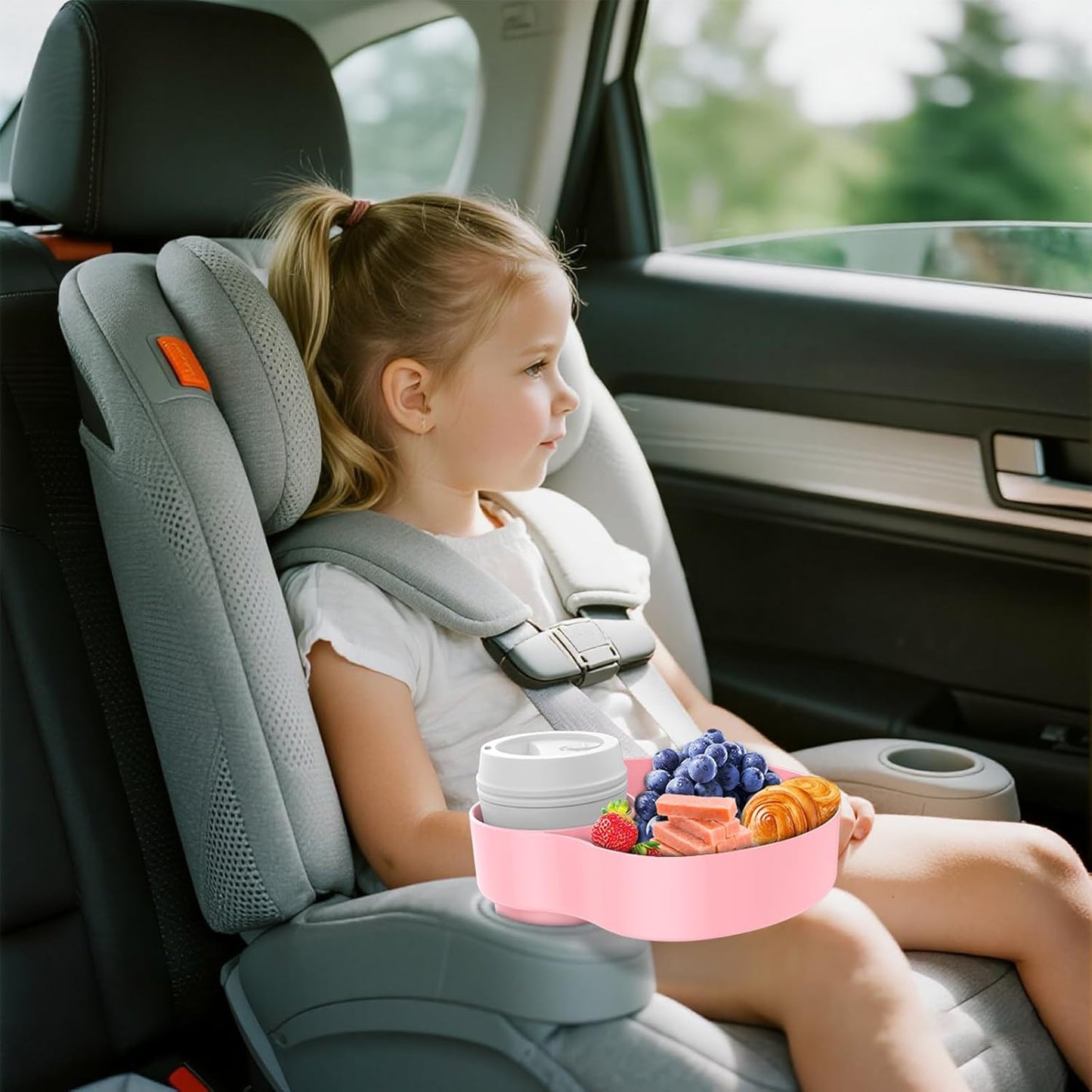 Kids Car Seat Tray, Travel Tray with Cup Holder for Toddler, Baby Car Seat Food Snack Organizer for Road Trip, Stroller snack tray travel must haves (Black 2 Packs)