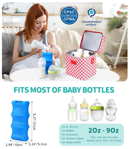 PIIOSER Breastmilk Cooler Bag with Ice Pack Fits 6 Baby Bottles Up to 9 Ounce, Insulated Baby Bottle Tote Bags, Double Layer Waterproof Leak-Proof with Shoulder Strap for Nursing & Working Mom (Grey)