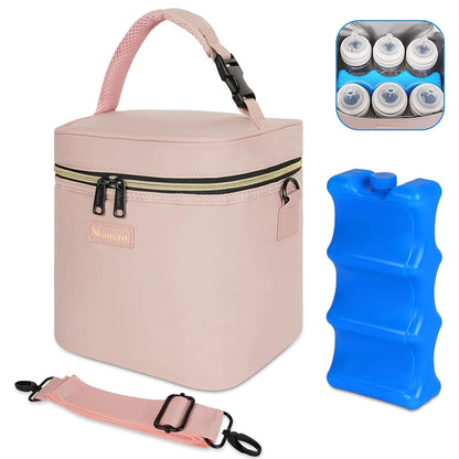 Mancro Breastmilk Cooler Bag with Ice Pack, Fits 6 Baby Bottles Up to 9 Ounce Insulated Baby Bottle Bag, Breast Milk Cooler on The go with Strap, Bottle Storage Bag for Nursing Mom Daycare, Black