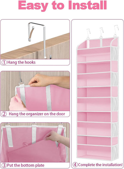 TAHAVICE 1 Pack Over The Door Organizer Storage, Hanging Organizer Closet with 5 Large Pockets 10 Mesh Pockets, 44 lbs Weight Capacity, Behind Door Storage for Nursery Bedroom Bathroom (Dark Grey)