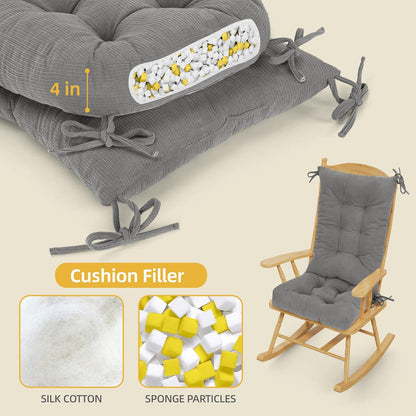 Millsilo Rocking Chair Cushions 3-Piece Set with Neck Pillow, Indoor Rocker Comfortable Tufted Non-Slip Pads with Ties, High-Density Foam Cushion for Adirondack Glider Chair, Orange, 52 x 19 x 4 Inch