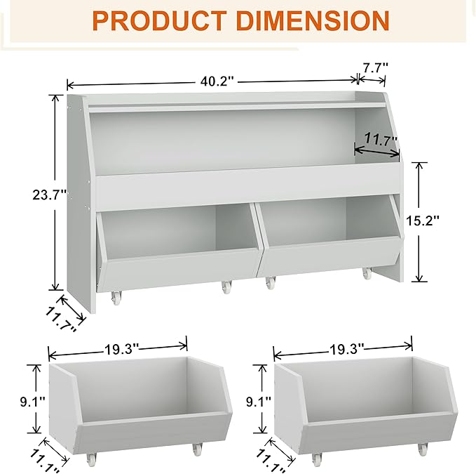 Fulhope Toy Storage Organizer for Kids, Toy Storage Cabinet with Drawers, Boys and Girls Toy Shelf with Wheels, Toy Organizer Kids Bookshelf with Storage for Nursery, Playroom, Bedroom (Light Grey)