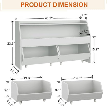 Fulhope Toy Storage Organizer for Kids, Toy Storage Cabinet with Drawers, Boys and Girls Toy Shelf with Wheels, Toy Organizer Kids Bookshelf with Storage for Nursery, Playroom, Bedroom (Light Grey)