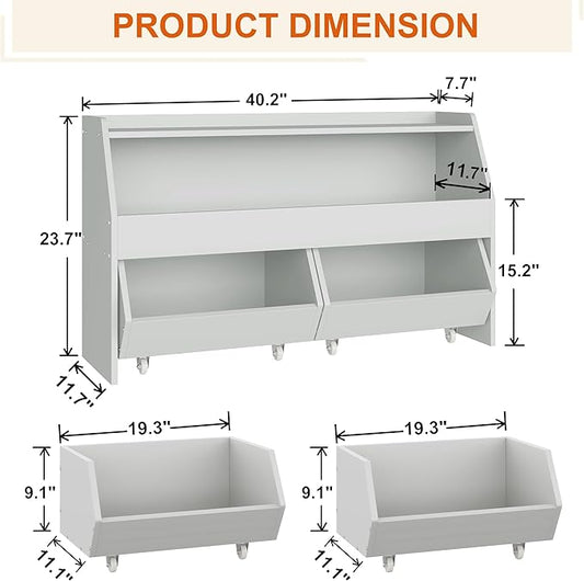 Fulhope Toy Storage Organizer for Kids, Toy Storage Cabinet with Drawers, Boys and Girls Toy Shelf with Wheels, Toy Organizer Kids Bookshelf with Storage for Nursery, Playroom, Bedroom (Light Grey)