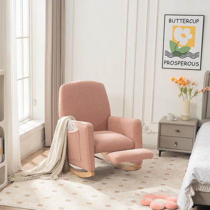 FOXHUNTER Rocking Chair Nursery with Adjustable Footrest and High Backrest, Upholstered Glider Chairs with Side Pockets for Nursery, Rocker Armchair Indoor for Living Room,Beige