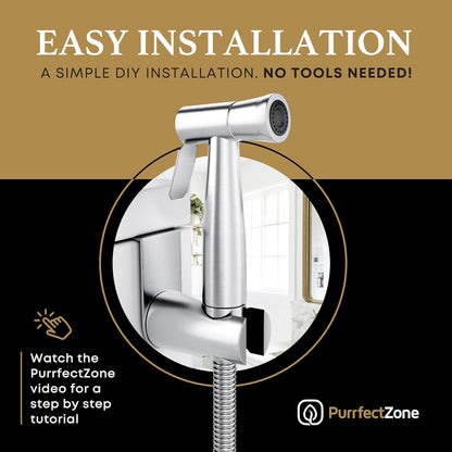 Purrfectzone Bidet Sprayer for Toilet, Handheld Sprayer Kit, Cloth Diaper Sprayer Set - Easy to Install - Stainless Steel