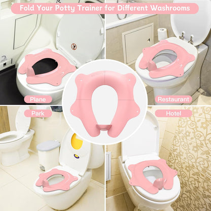 Foldable Travel Potty Seat for Toddler, Portable Toilet Training Seat for Kids on The Go, Fits Round & Oval Toilets with Non-Slip Base & Travel Bag for Car Airplane Essentials, Grey