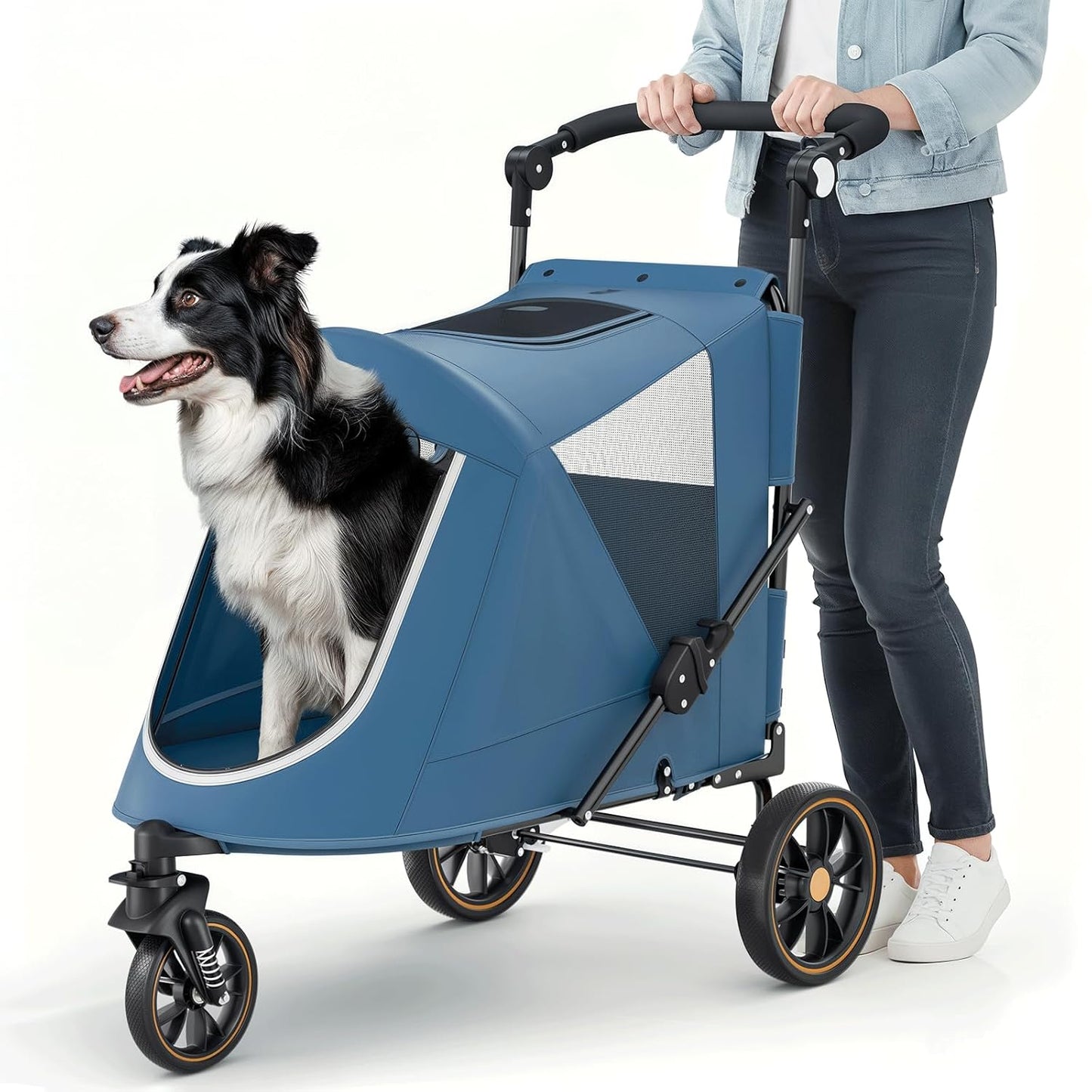 MoNiBloom Large Pet Stroller with Anti-Slip Ramp, Heavy Duty Dog Stroller Up to 99lb, Safe & Gentle Mobility Aid, All-Terrain Wheels, Idea for Injured, Disabled, & Senior Dog
