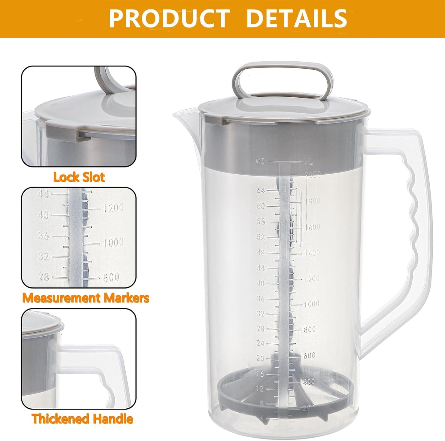 Frcctre 2 Pack Mixing Pitcher for Drinks 2 Quart/ 64oz Plastic Water Pitcher with Lid, Easy-Mix Angled Plastic Blades and Adjustable Mixer Plunger Container for Juice, Milk, Tea, Beverage Container