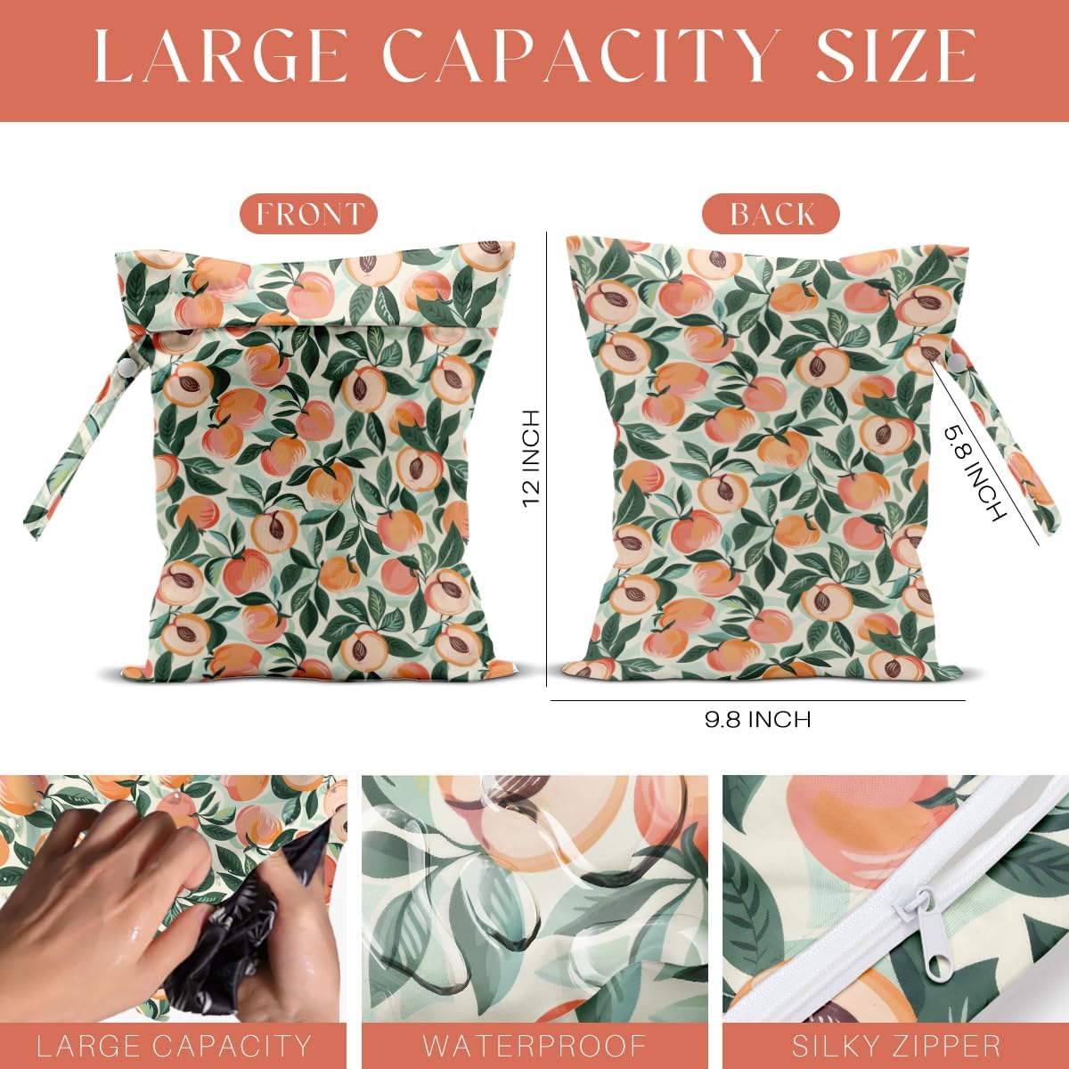 4 Pack Cute Fruit Wet Bag Waterproof Washable Reusable Wet Dry Bag for Swimsuit Dirty Clothes Cloth Diaper Travel Beach Pool Yoga Gym Toiletries Travel Beach Essentials Watermelon Avocado Banana