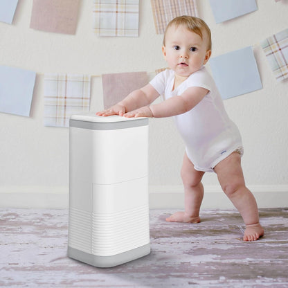 Diaper Pail Odor Locking, with Child-Safe Lock, Cost-Effective Refill System, Holds up to 20 Newborn Diapers, White