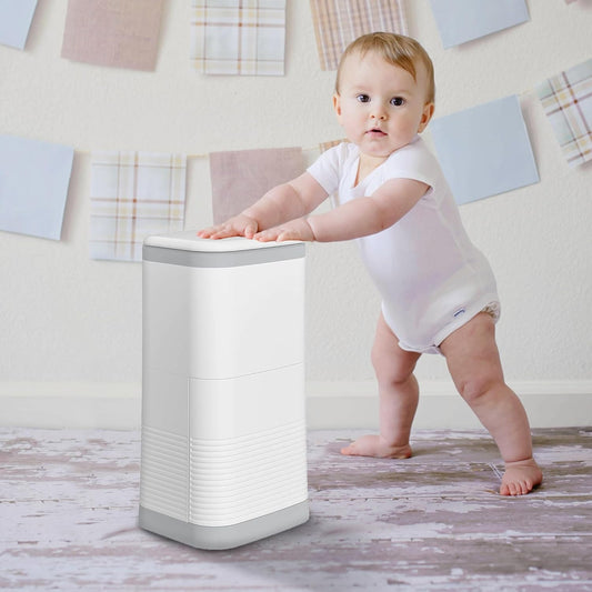 Diaper Pail Odor Locking, with Child-Safe Lock, Cost-Effective Refill System, Holds up to 20 Newborn Diapers, White