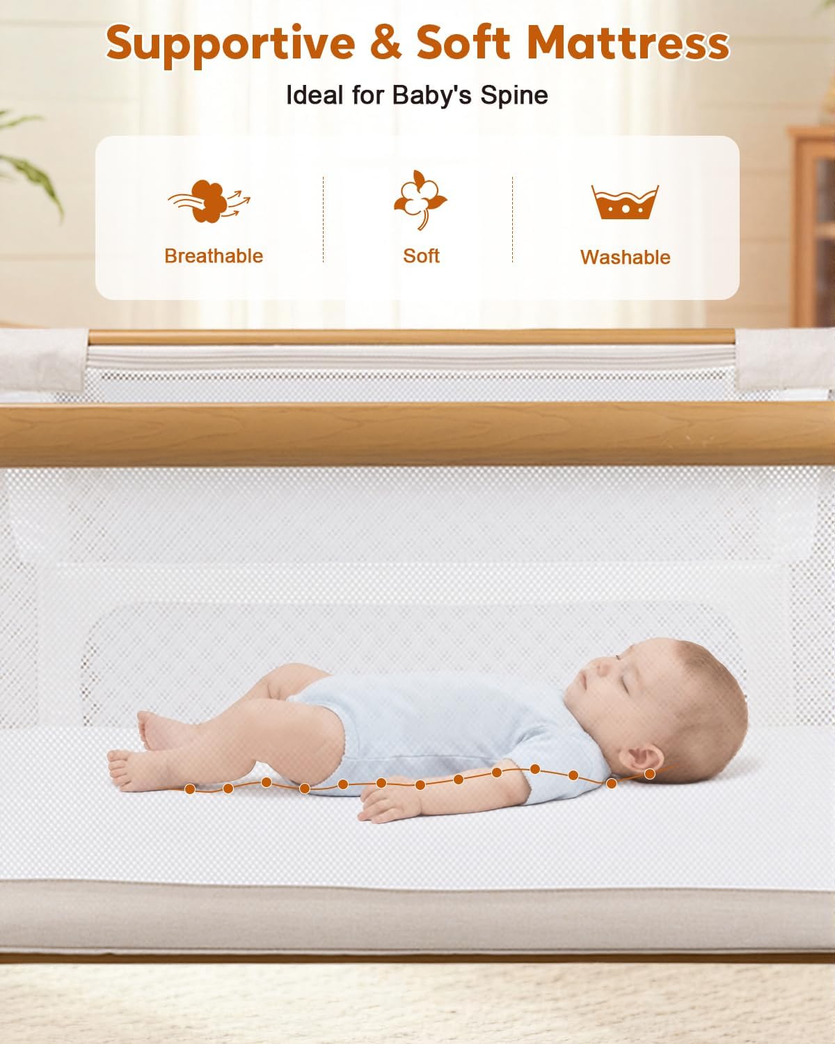 3 in 1 Baby Bassinet, Rocking Bassinet, Bedside Sleeper for Baby, Breathable Full-Mesh, 6 Height Adjustable, Comfy Mattress, Lockable Wheels, Storage Basket, Stable and Cozy Crib for Newborn Infant