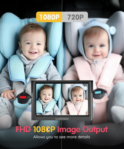 LUCKVIEW BM1 Baby Car Camera for Back Seat & Pet Monitoring, 5'' 1080P Monitor with IR Night Vision, 3X Zoom, Crystal Clear View, Easy 5-Min Wired Installation for Peace of Mind