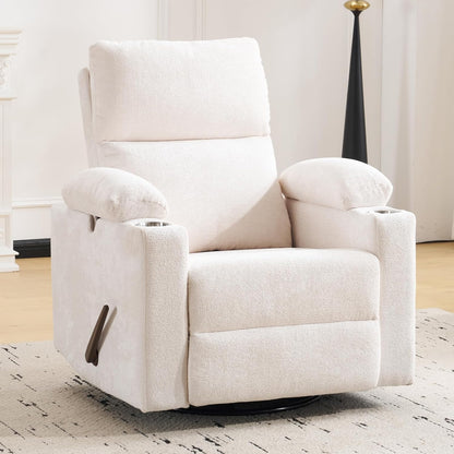 Rocking Chair Nursery with Adjustable Armrests, Electric Glider Recliner Nursing Chair for Breastfeeding, Power Swivel Recliner Chairs with Massage and Heat, Adjustable Headrest , FSC Certified, White