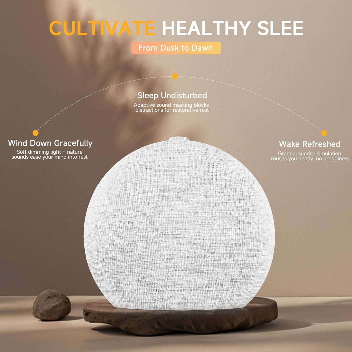 Geuuap Wood Grain White Noise Sound Machine Sunrise Alarm Clock with 25 Soothing Sounds, 17 Dimmable Night Lights, Bluetooth Speaker Wake Up Light alarm clocks for bedrooms, Heavy Sleepers, Baby, Kids
