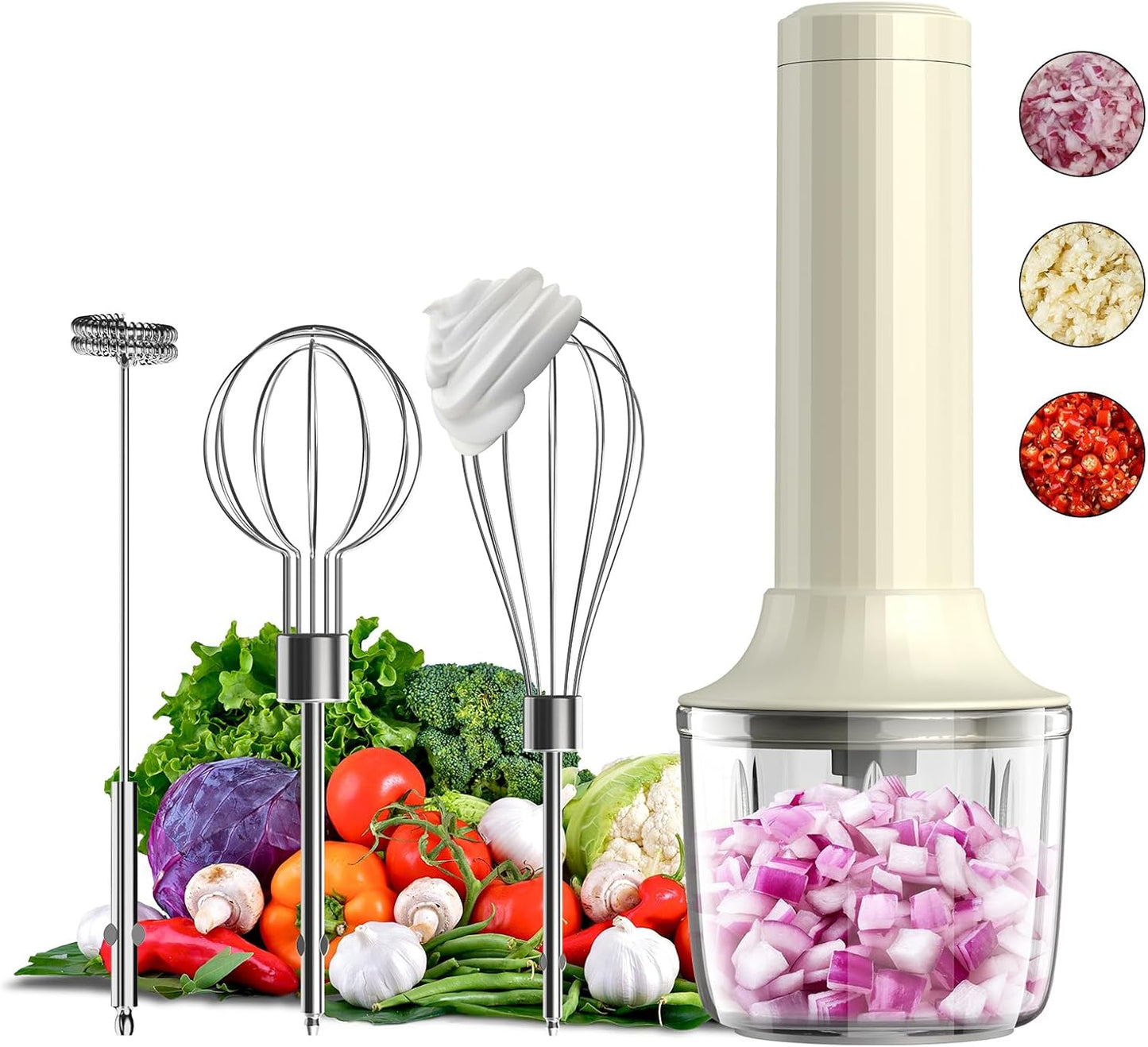 Hand Mixer with Whisk and Forther Wand,Electric Whisk, Milk Frother, Hand Held Mixers,Cordless Hand Mixer, Whisks for Cooking, Mini Mixer,Stirrers Electric,Food Chopper, Baby Food Maker,4-Speed, 10Oz