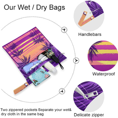 visesunny Leopard Grain 2Pcs Wet Bag with 2 Zippered Pockets Snap Handle Washable Reusable Roomy for Travel,Beach,Pool,Daycare,Stroller,Diapers,Dirty Gym Clothes, Wet Swimsuits, Toiletries