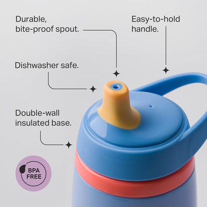 Tommee Tippee Insulated 9oz Sporty Spout Toddler Water Bottle, No Spill, Sippy Cups for Toddlers 1-3, Two-Piece Valve Helps Stop Spills, Green & Teal, BPA Free, Pack of 2