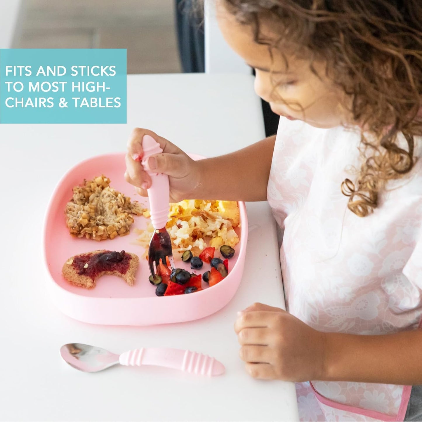 Bumkins Toddler and Baby Suction Plate, Divided Grip Dish for Babies and Kids, Baby Led Weaning, Feeding Supplies, Sticks to Tables and Highchairs, Platinum Silicone, for Chidren 6 Months, Gray