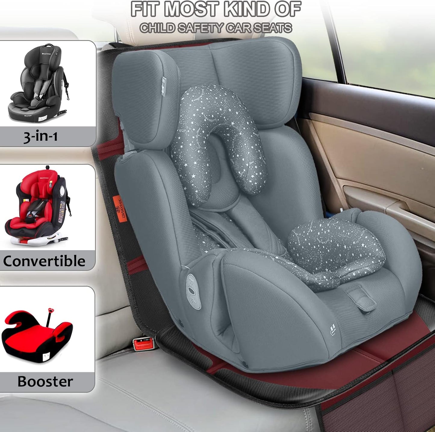 XHYANG Car Seat Protector,Auto Car Seat Protectors Baby Carseat Waterproof & Durable 600D Fabric for Child Baby Car Seat Mat Vehicle Pet Cover 2 Storage Pockets (2 Pack)