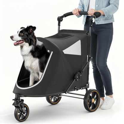MoNiBloom Large Pet Stroller with Anti-Slip Ramp, Heavy Duty Dog Stroller Up to 99lb, Safe & Gentle Mobility Aid, All-Terrain Wheels, Idea for Injured, Disabled, & Senior Dog