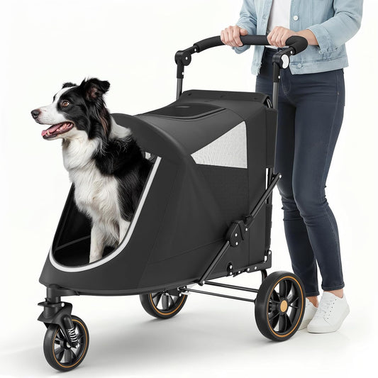 MoNiBloom Large Pet Stroller with Anti-Slip Ramp, Heavy Duty Dog Stroller Up to 99lb, Safe & Gentle Mobility Aid, All-Terrain Wheels, Idea for Injured, Disabled, & Senior Dog
