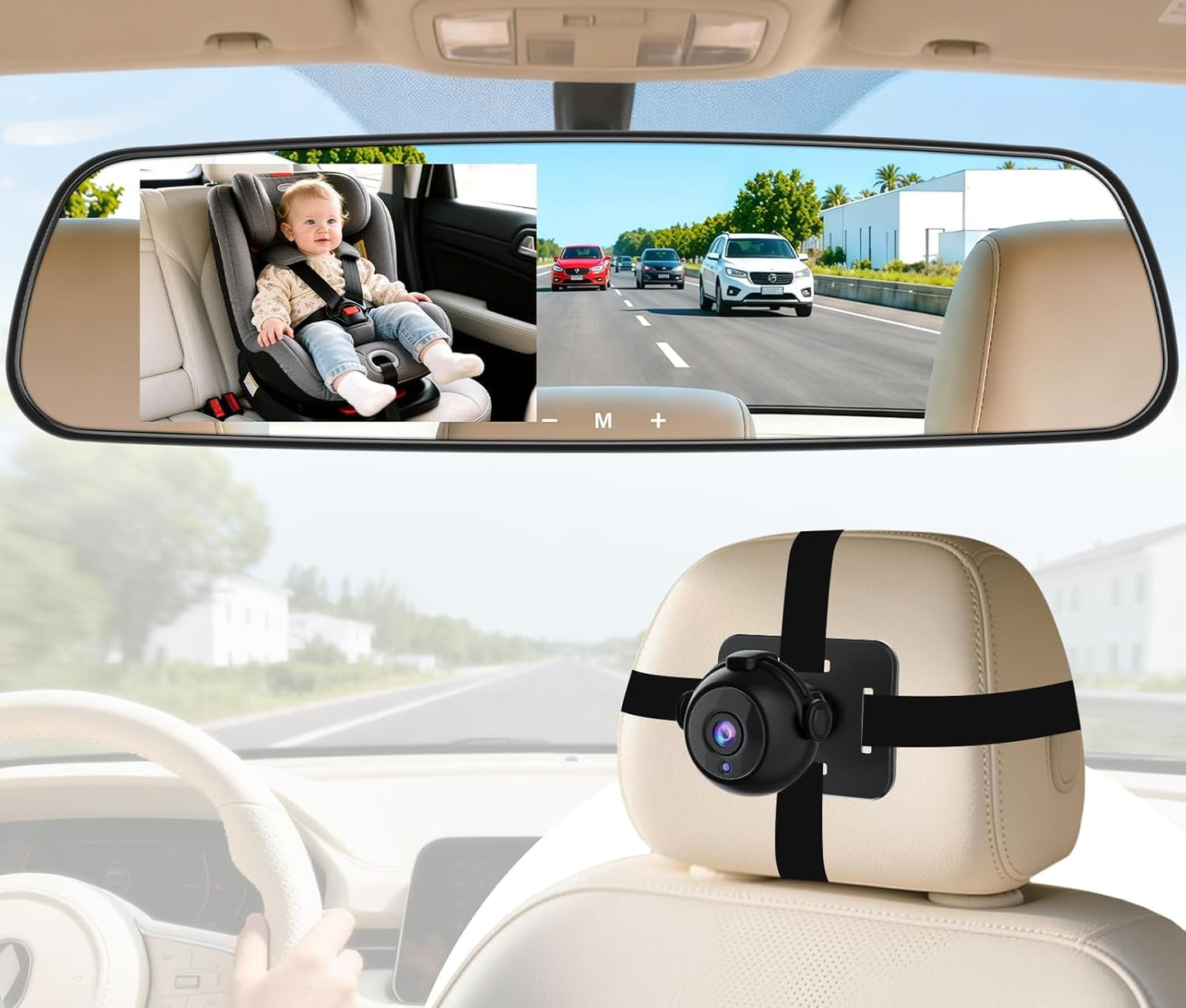 Pemacom Baby Car Mirror Camera: Dash-Free 4.3-inch HD Clear Night Vision Wide Angle View for Infant Backseat Monitoring - Plug-Play No-Professional Installation for Parents Long Road Driving
