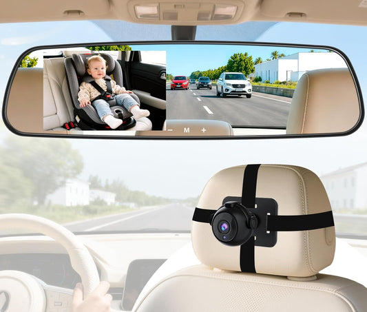 Pemacom Baby Car Mirror Camera: Dash-Free 4.3-inch HD Clear Night Vision Wide Angle View for Infant Backseat Monitoring - Plug-Play No-Professional Installation for Parents Long Road Driving