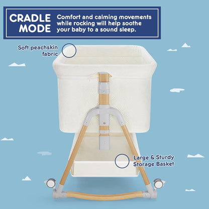 HARPPA Cuddly Bassinet, 3 in 1 Baby Bassinet, Rocking Bedside Bassinet with Wheels, 5 Height Adjustable, Includes Mosquito Net, Mattress, Anchor Strap