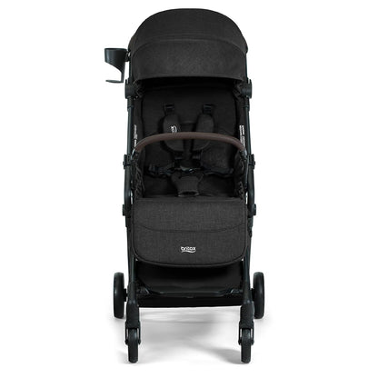 Britax Juniper Compact On-The-Go Stroller, Effortless Fastpack System with One-Hand RapidFold, Portable & Lightweight for Travel, Built-in Carry Handle, Ventilating Fabrics, Raven Black