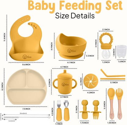 O'doe 17-Piece BPA-Free Silicone Baby Feeding Set | Thick & Soft Suction Plates, Baby Bowls, Wooden Fork & Spoon, and More | Make Mealtime Fun and Easy for Your Little One (Purple, V2)