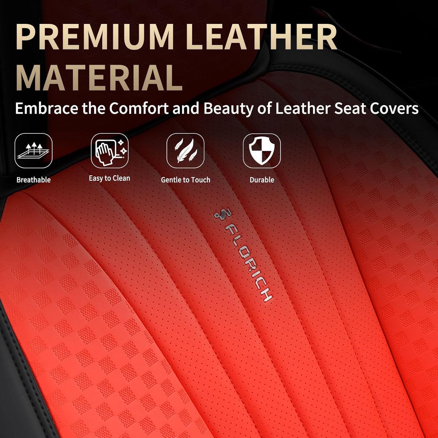 FLORICH Car Seat Covers, Brown Leather Seat Covers for Cars, Faux Nappa Leather Automotive Seat Protectors, Car Seat Cushions Universal Fit for Most Sedans SUVs Trucks - Brown