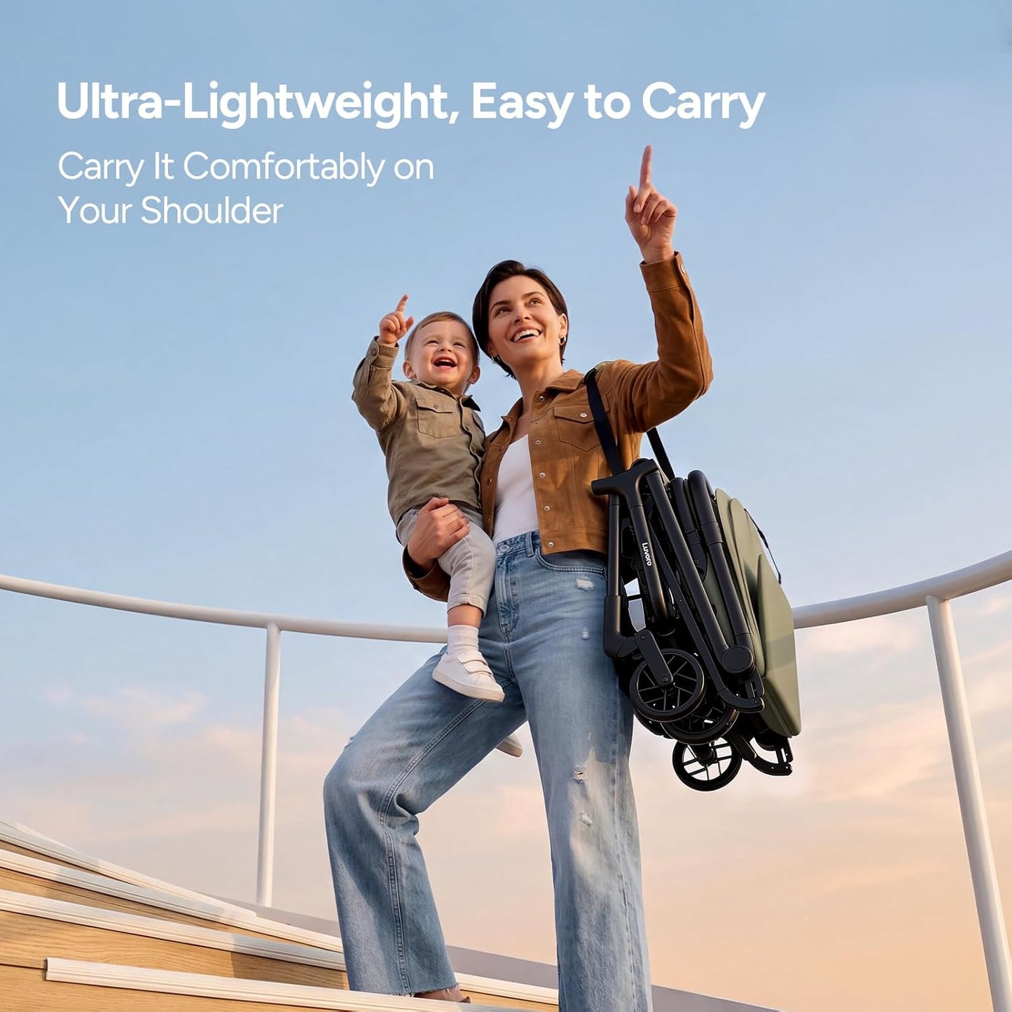 Neo Lightweight Travel Stroller with Snack Tray, Airplane-Friendly Compact Baby Stroller, One-Hand Fold Portable Stroller for Toddler 0-55lbs, Adjustable Recline Seat, UPF 50+ Canopy,Rain Cover