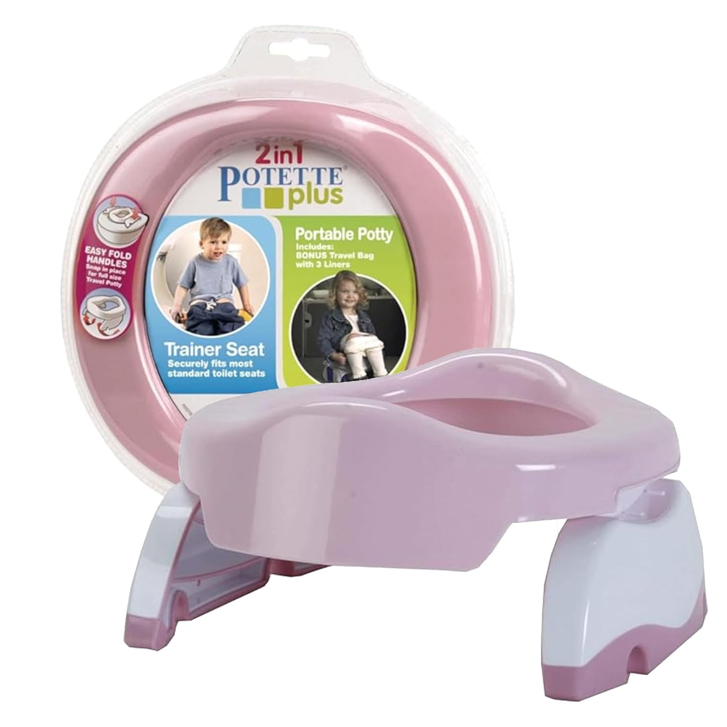 Kalencom Potette Plus 2-in-1 Travel Potty and Trainer Seat - Dual-Purpose Potty Training Toilet Seat - Portable Potty for Toddler Travel - with Durable, Lock-in Legs and Splash Guard - Pastel Mint