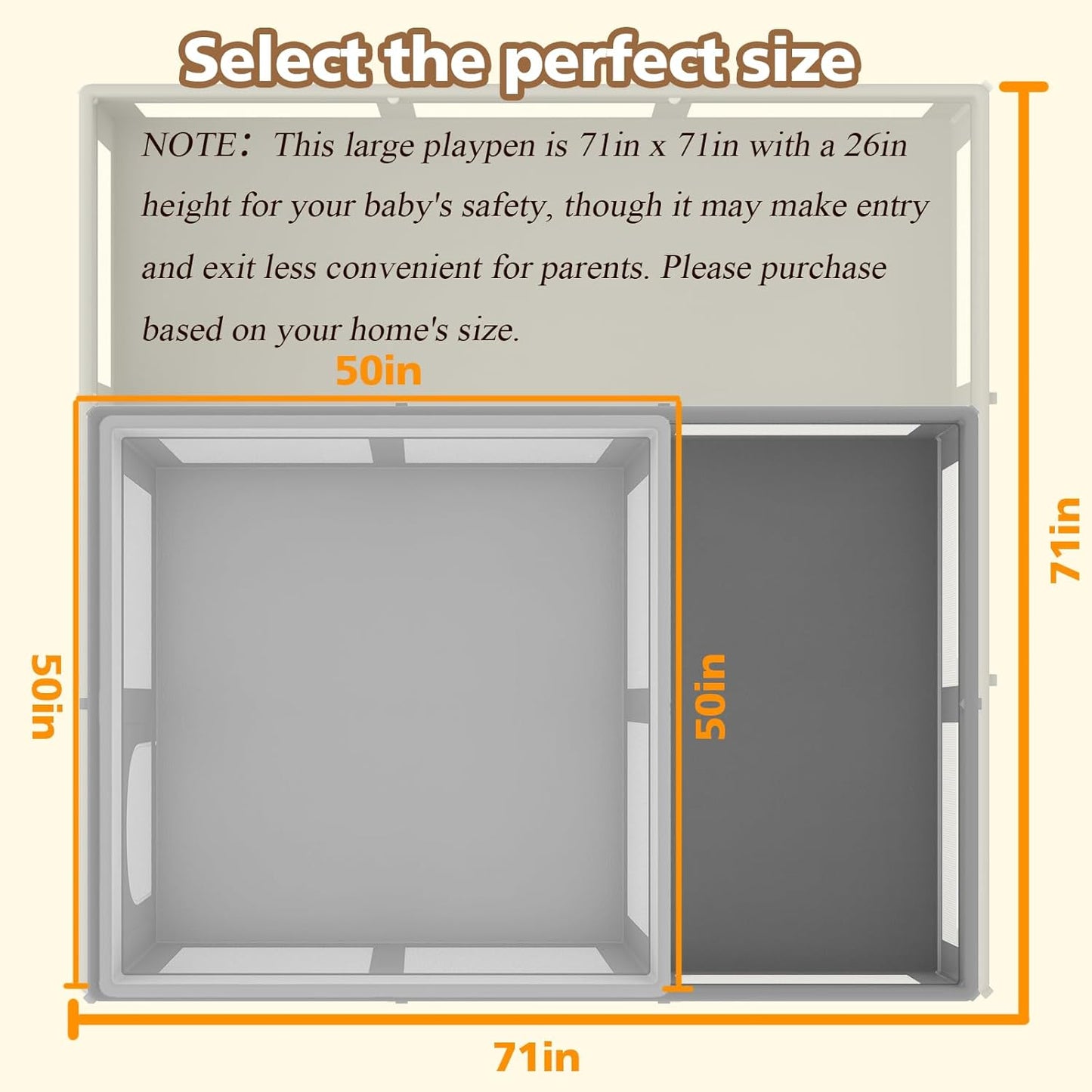Foldable Large Baby Playpen 71"×71", Portable Playard for Babies & Toddlers, Lightweight Safety Baby Fence, No Installation, Indoor & Outdoor Playpen with 150 Ocean Balls, Beige