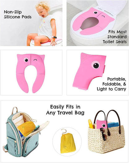 Toilet Potty Training Seat Cover, Travel Toilet Seat, Folding Non Slip Silicone Pads, Travel Portable Reusable Kids Toddlers Boys Girls, Carry Bag (Yellow - Duck)