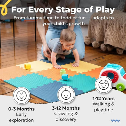 MioTetto Baby Play Mat, Comfortable Playtime Mat – Portable Foam Floor Tiles, Safe Baby mat for Floor for Crawling & Development, Soft Play mat for Babies, Stylish Interlocking Foam Tiles