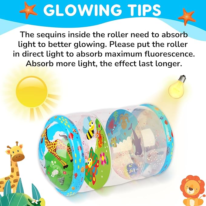 Crawling & Walking Baby Toys 6-12 Months Glowing Jumbo Inflatable Rolling Infant Toy 7 8 9 10 12-18 Month Old Tummy Time Sensory Development Light Up Toys for 1 2 Year Old Boy Girl Birthday Gifts