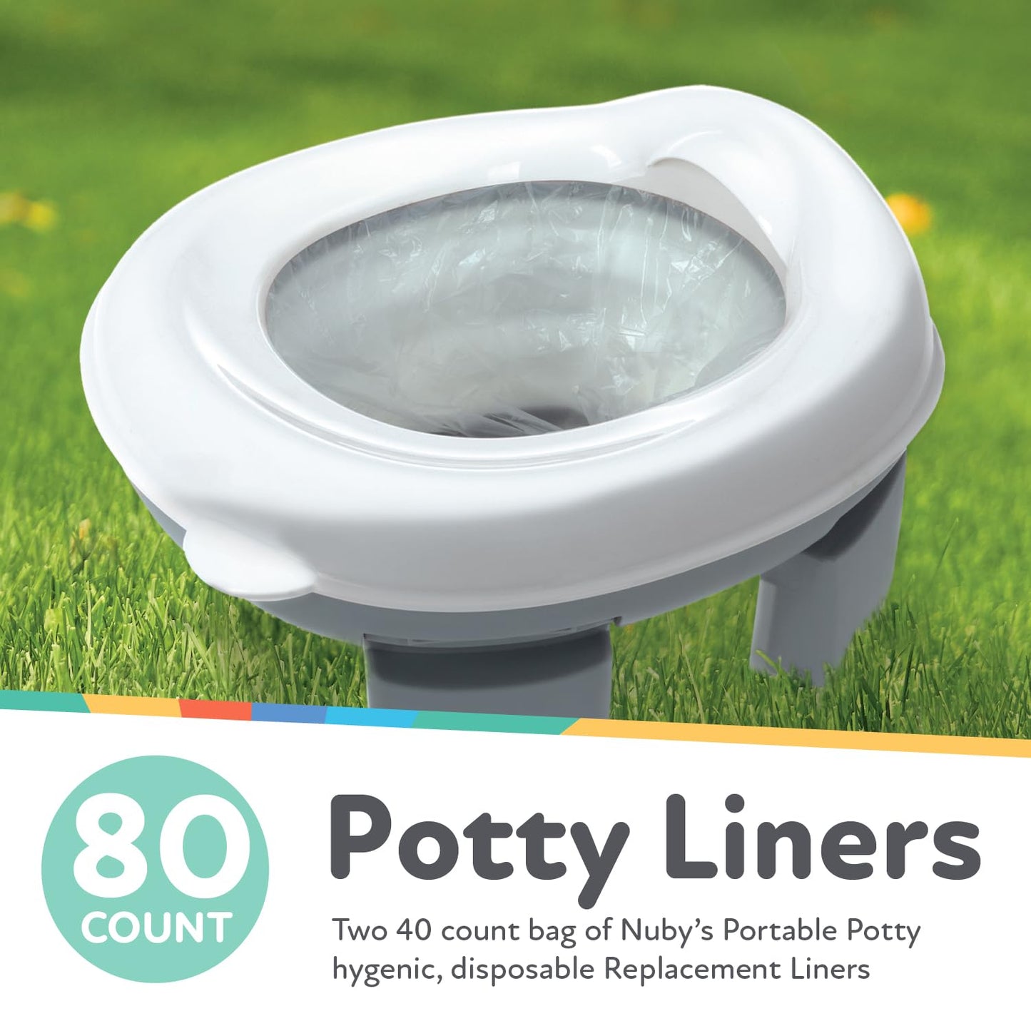 Nuby On-The-Go Portable Potty Seat - Travel Toilet Seat for Boys and Girls 18+ Months - Includes Storage Bag and Disposable Potty Liners - Toddler Travel Essentials - Toddler Potty Training Toilet