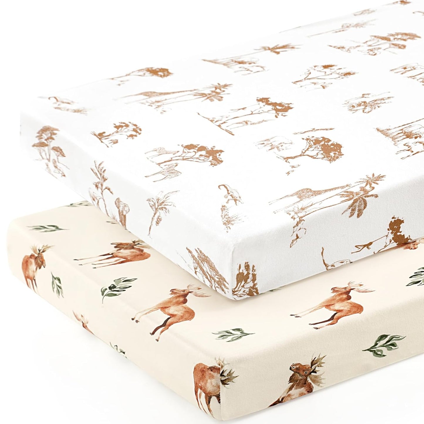 GRSSDER Stretch Ultra Soft Jersey Knit Fitted Pack n Play Playard Sheets Set 2 Pack，Fits Portable/Mini Cribs Sheets, Playards Mattress Pads, Stylish Watercolor Animals for Baby, Mint Green