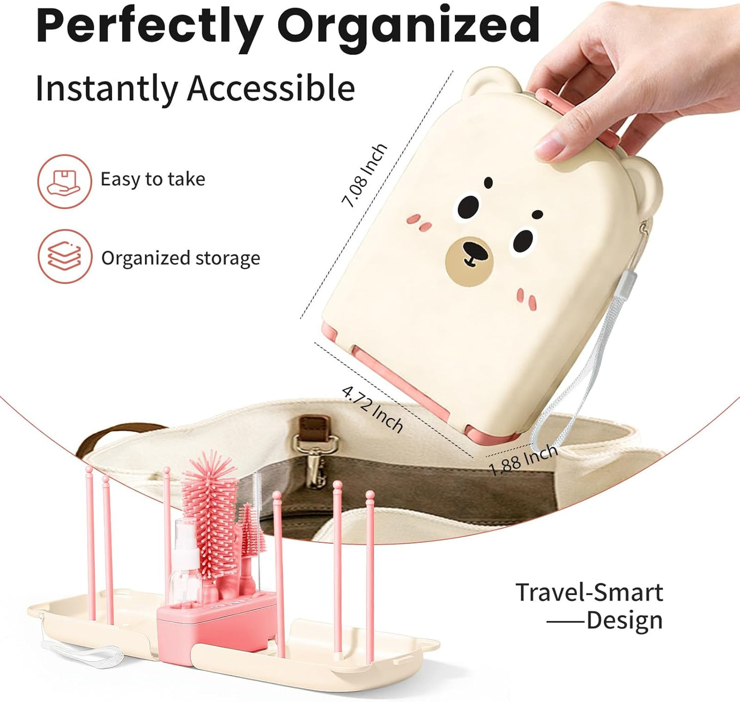 LEQXGO Travel Baby Bottle Cleaner Kit with Storage Case, 7-in-1 Baby Bottle Brush Set with Drying Rack for Breast Pump Parts, Bottle Washing Kit - Baby Travel Essential for Flying & On-the-Go (Blue)