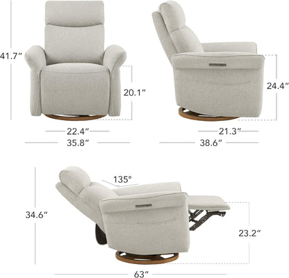 CHITA Power Recliner Chair, Electric Triple-Motor Swivel Glider Nursery Rocking Chair with Adjustable Power Headrest and Lumbar Support, GREENGARD Gold Certified, Solid Wood Base, Khaki Grey
