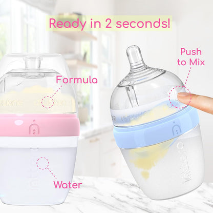 Baby Bottles with Built-in Formula Dispenser, Anti-Colic Wide Neck Design for Newborn Feeding and Everyday Baby Essentials, 9 Oz Medium Flow (2 Pack), Stylish White