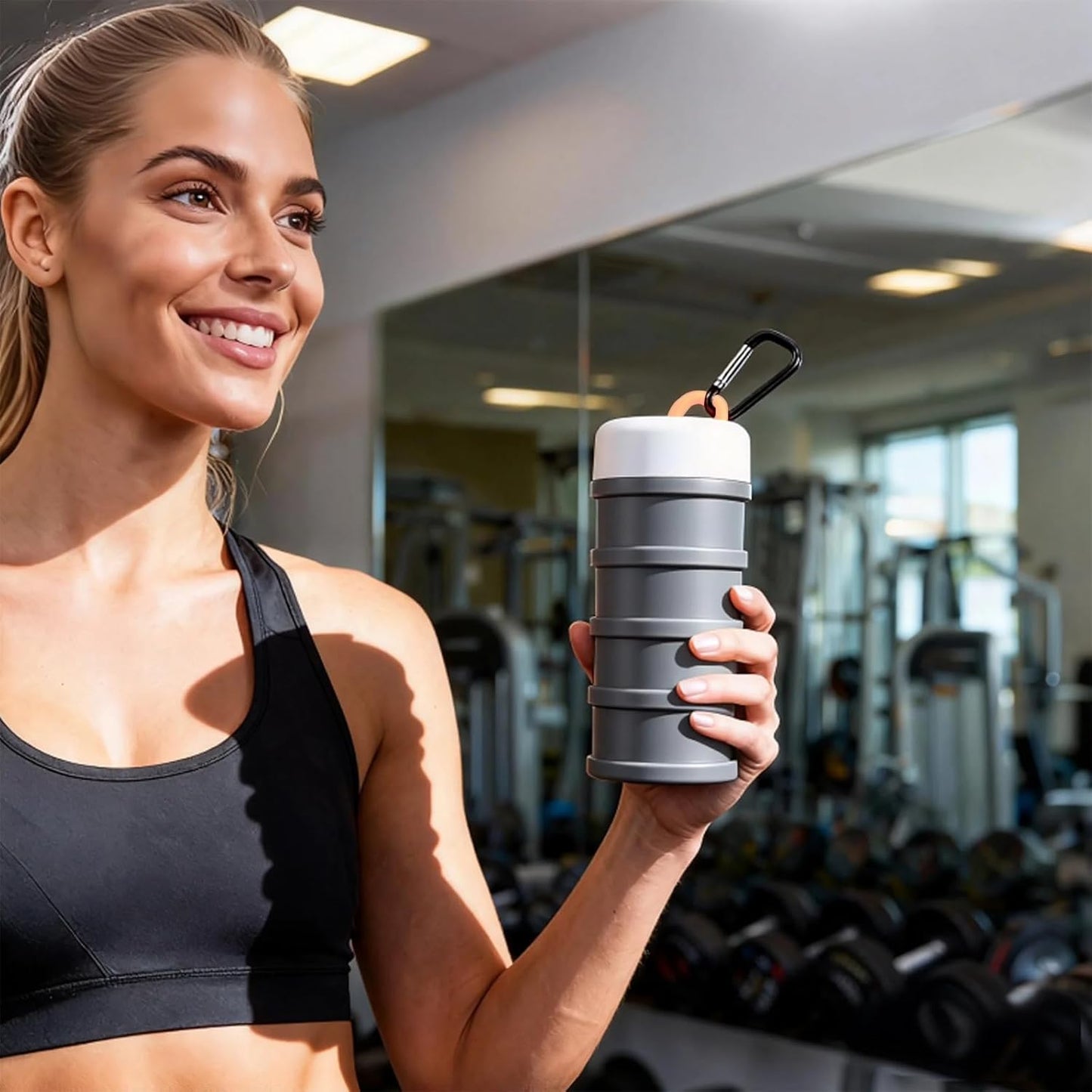 Protein Powder Container with Funnels Stand, 4 Stackable Protein Powder Dispenser for Travel, Fitness and Workout, 2 Pcs